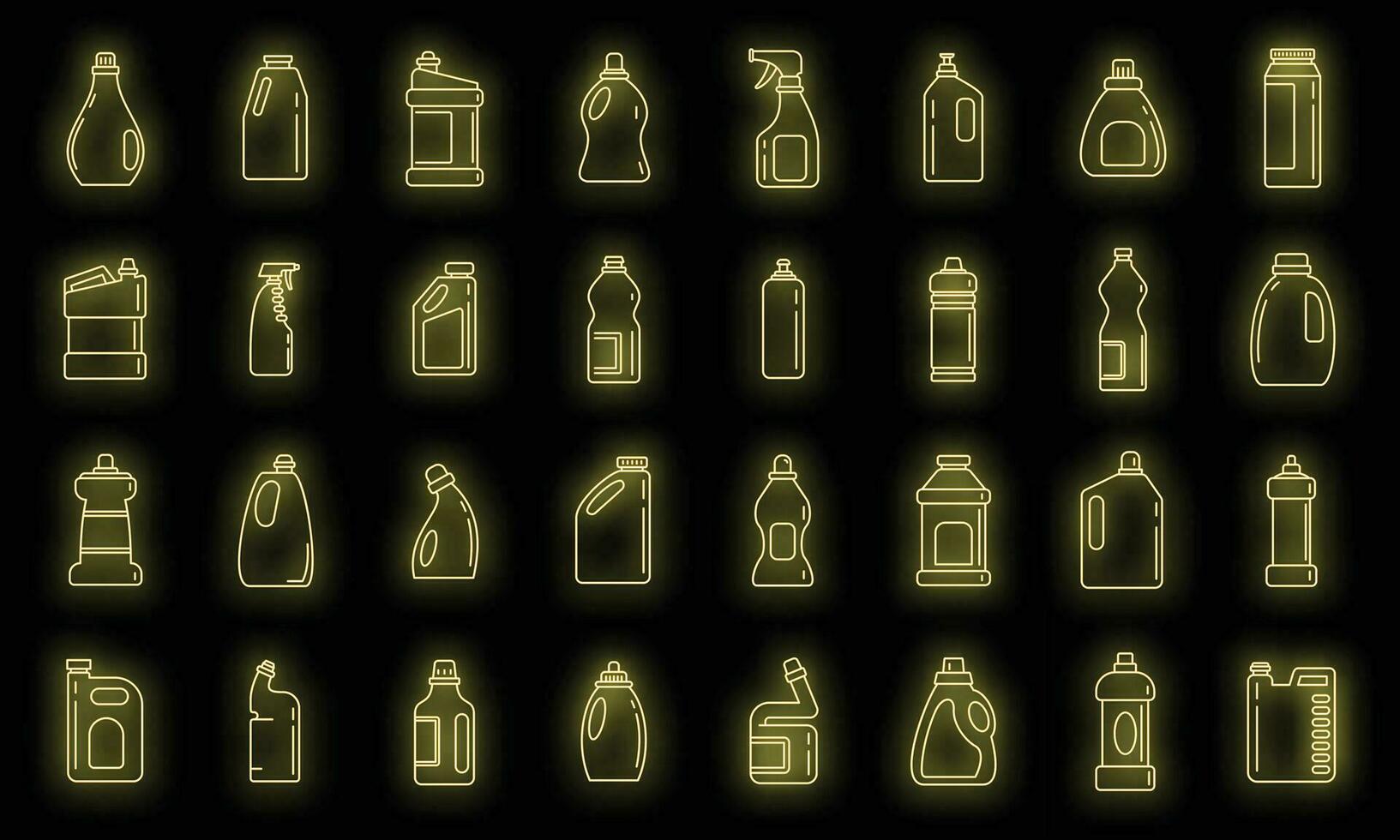 Bleach bottle icons set vector neon