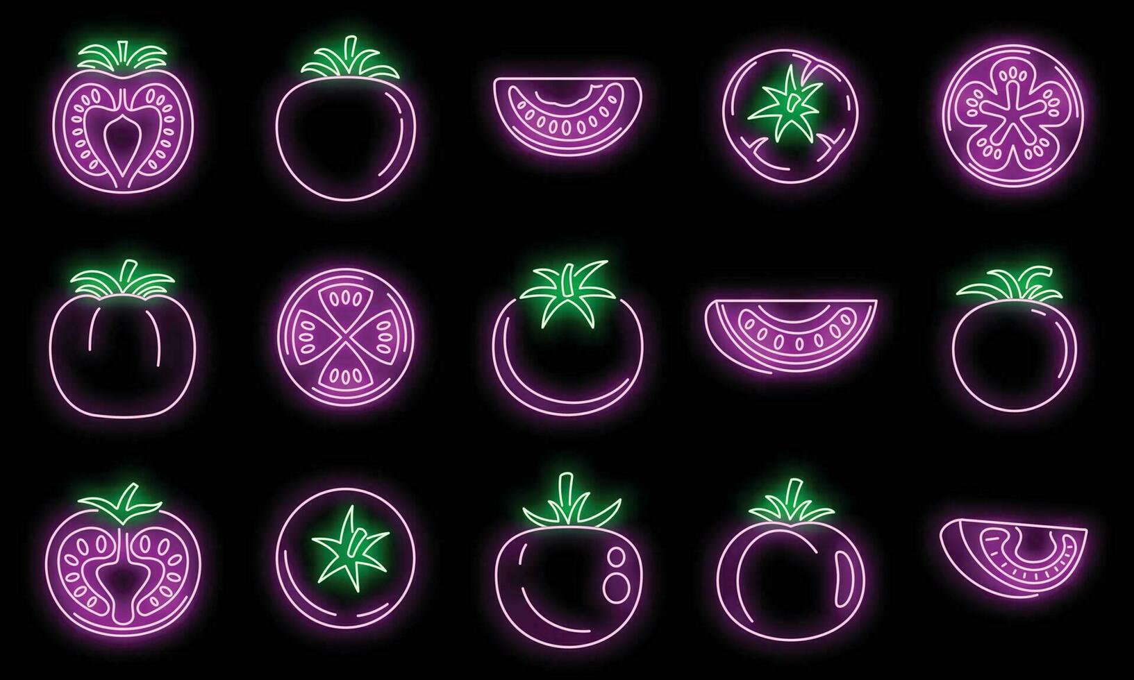 Tomato food icons set vector neon