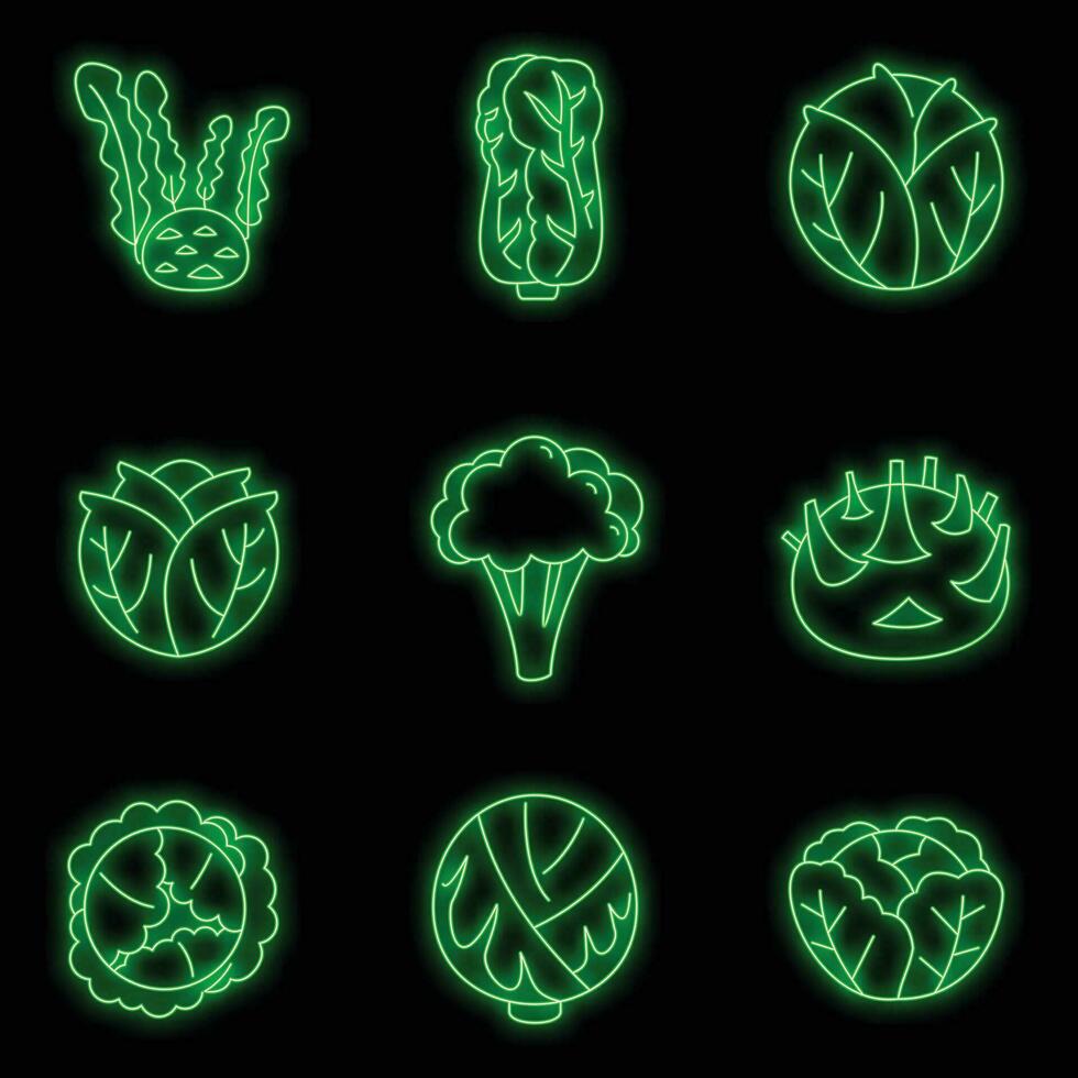 Agriculture cabbage icons set vector neon