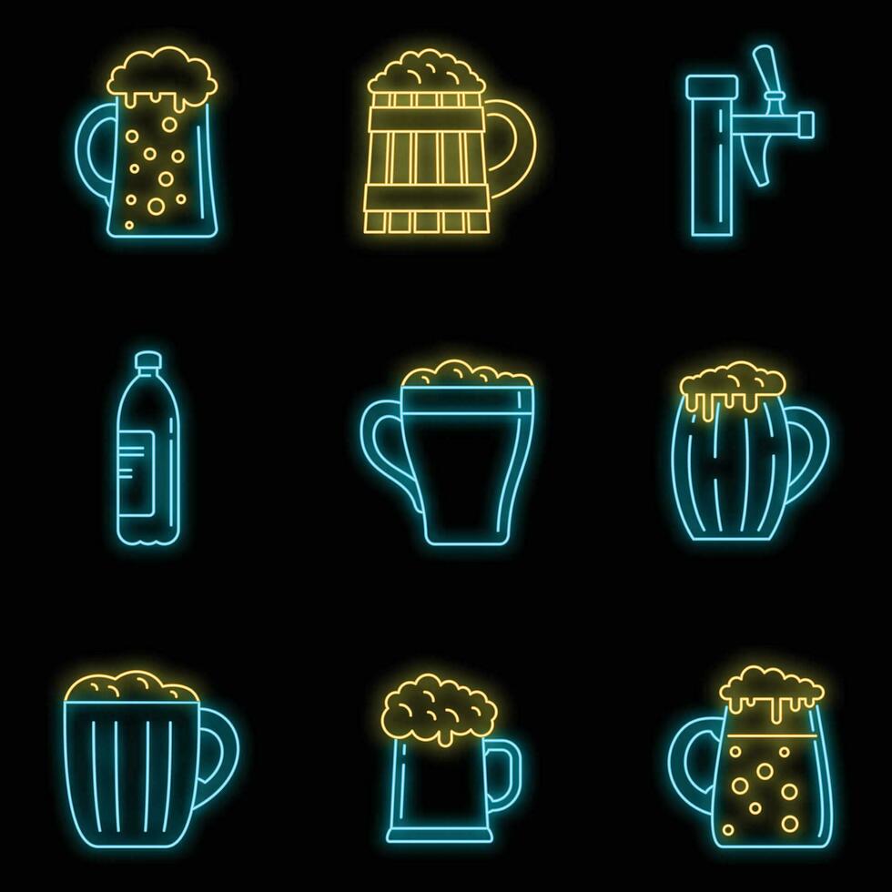 Fresh kvass icons set vector neon