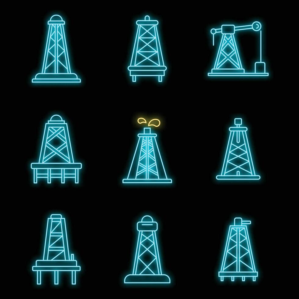 Derrick oil icons set vector neon