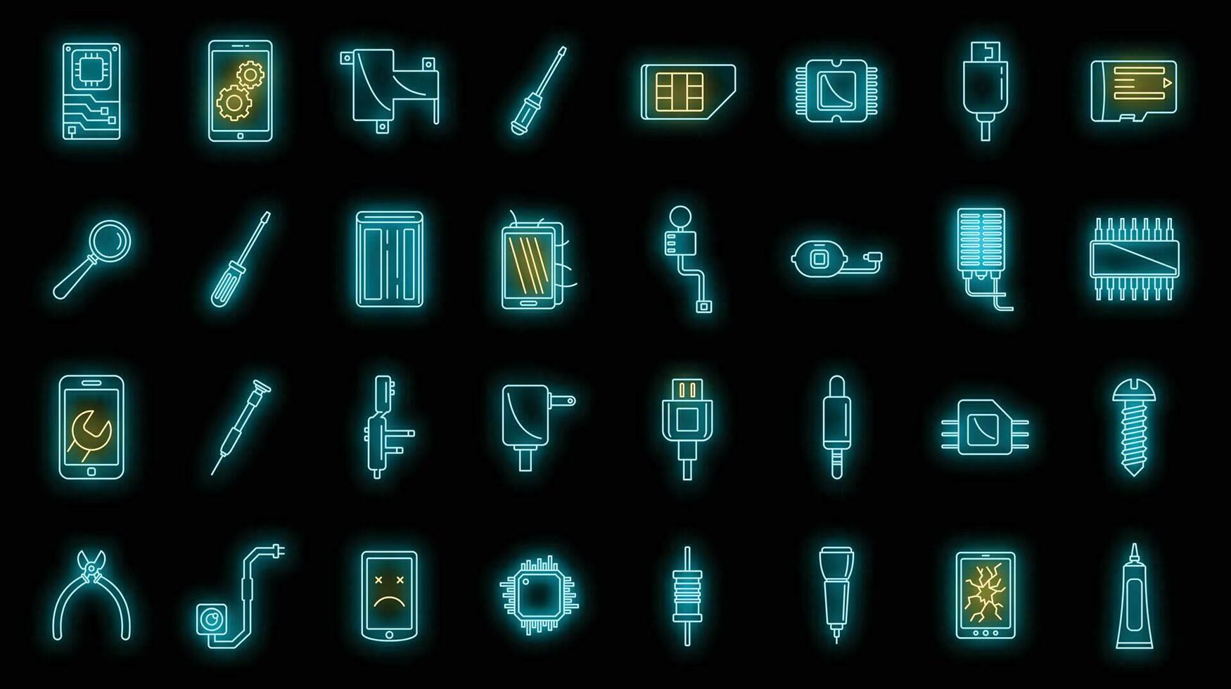 Mobile phone maintenance icons set vector neon