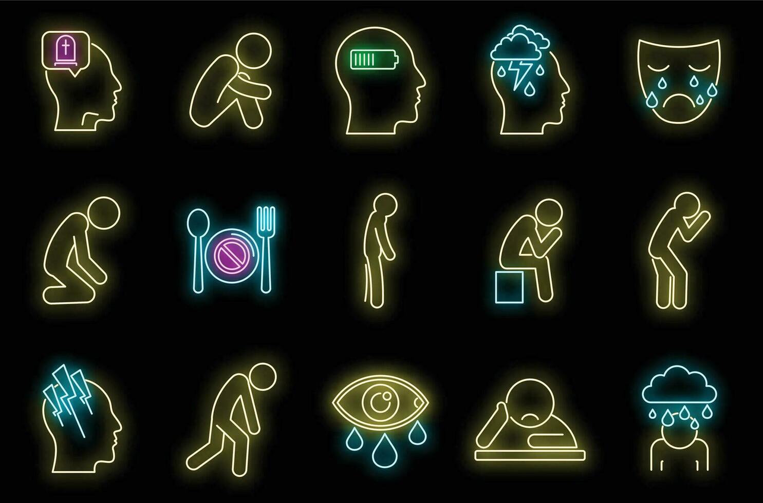 Modern depression icon set vector neon
