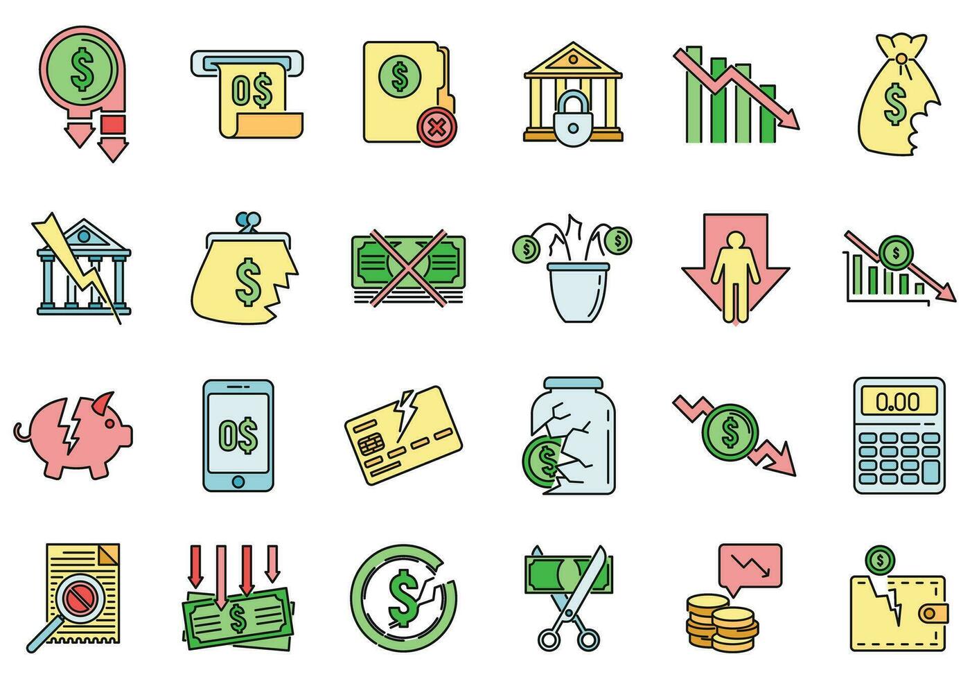 Bankrupt business icon set vector color