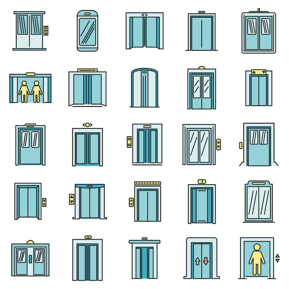 Office elevator icons set vector color