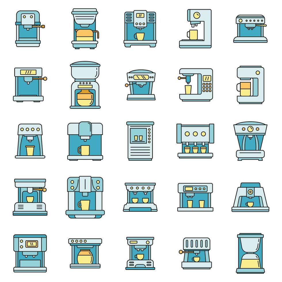 Automatic coffee machine icons set vector color