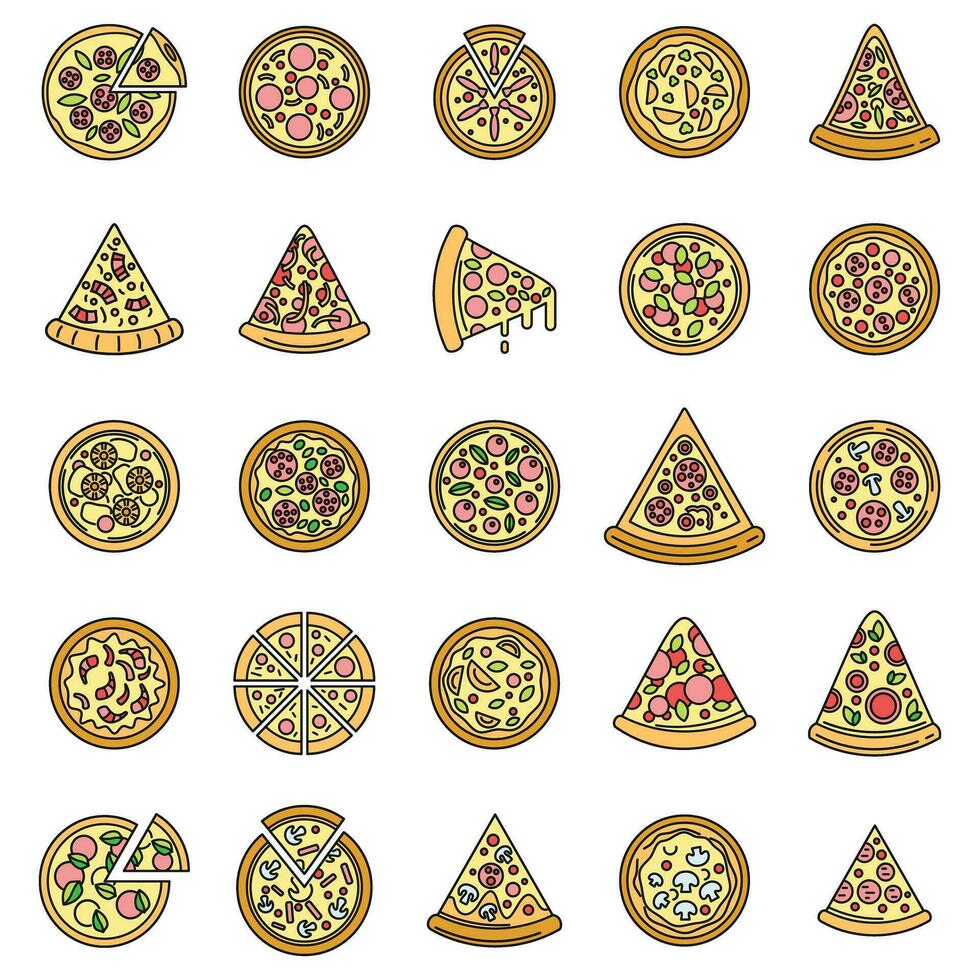 Italian pizza icons set vector color