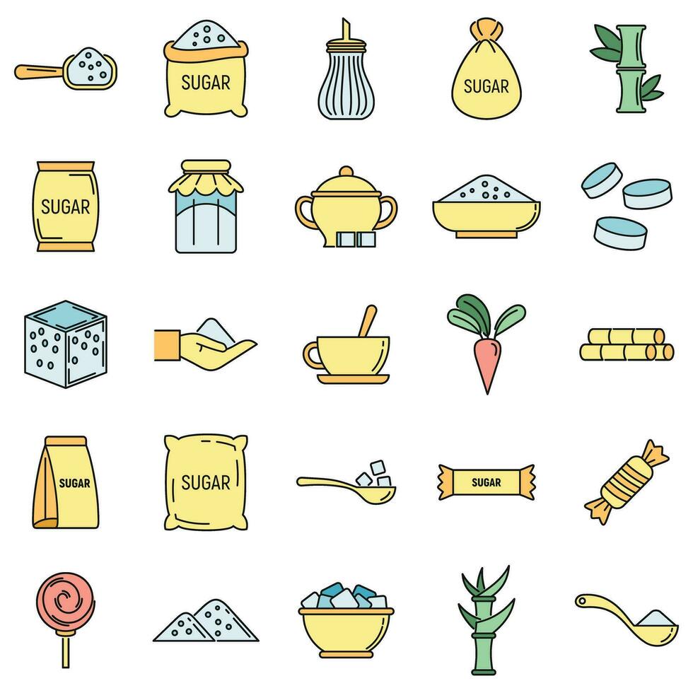 Sugar cane icons set vector color