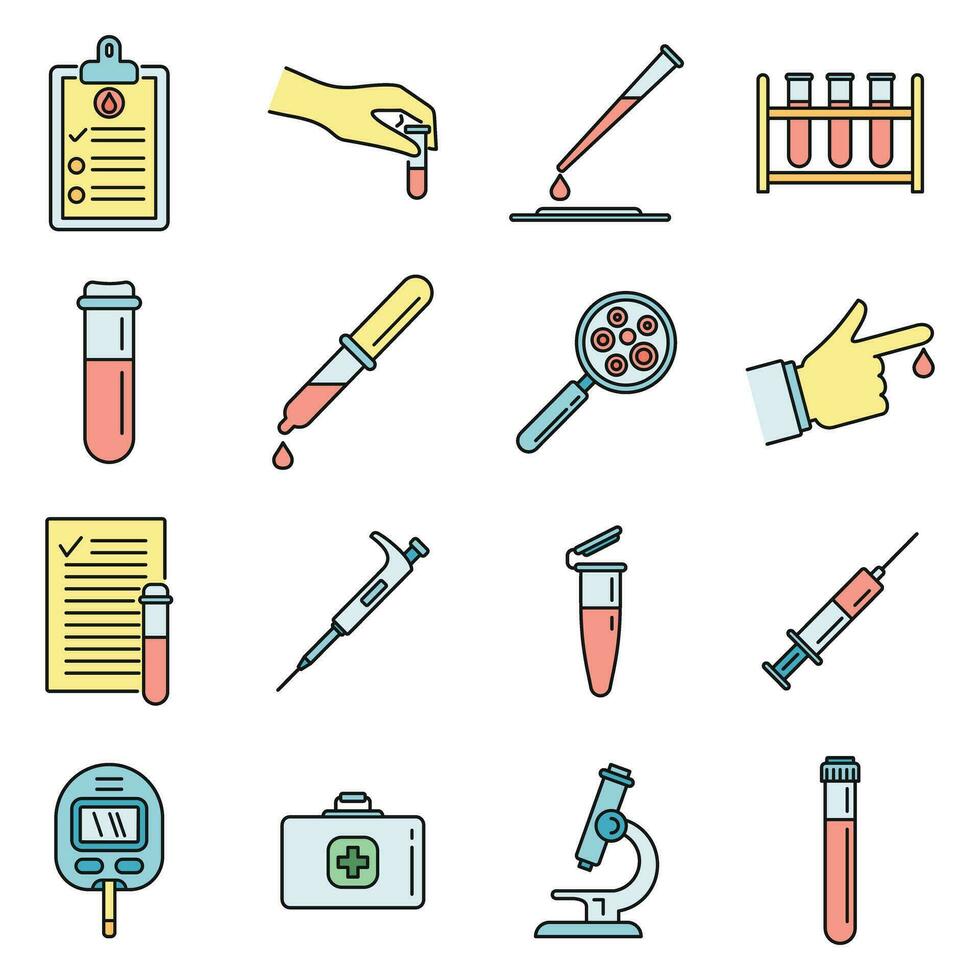 Medical blood test icons set vector color