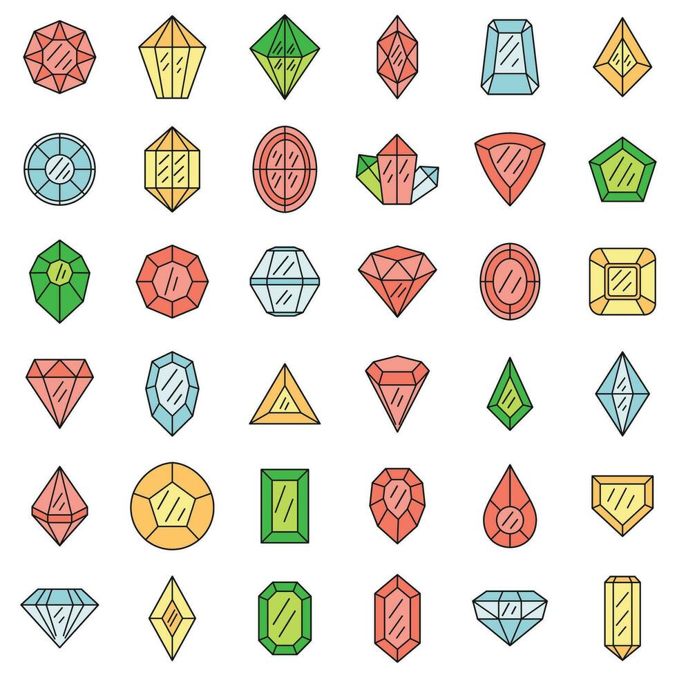 Gemstone icons set vector color