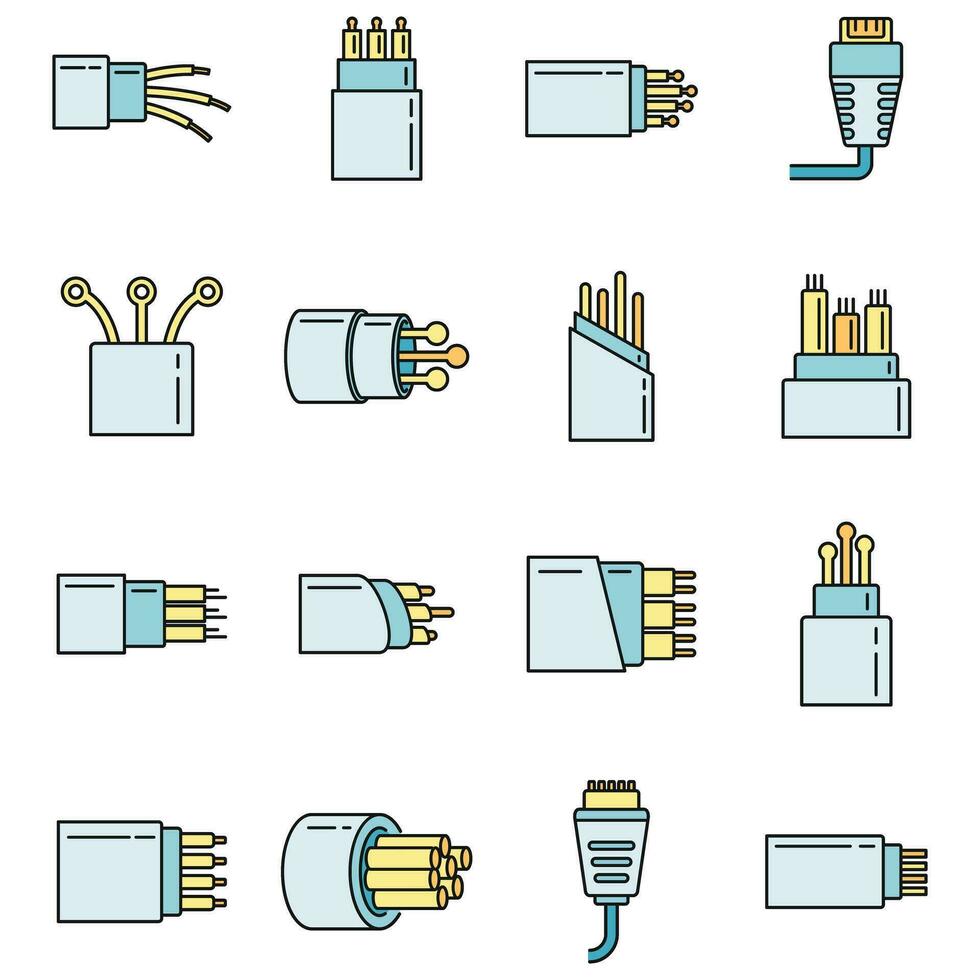 Modern optical fiber icons set vector color