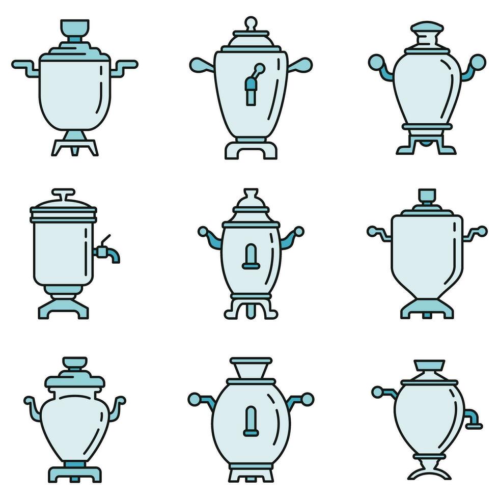 Russian samovar icons set vector color