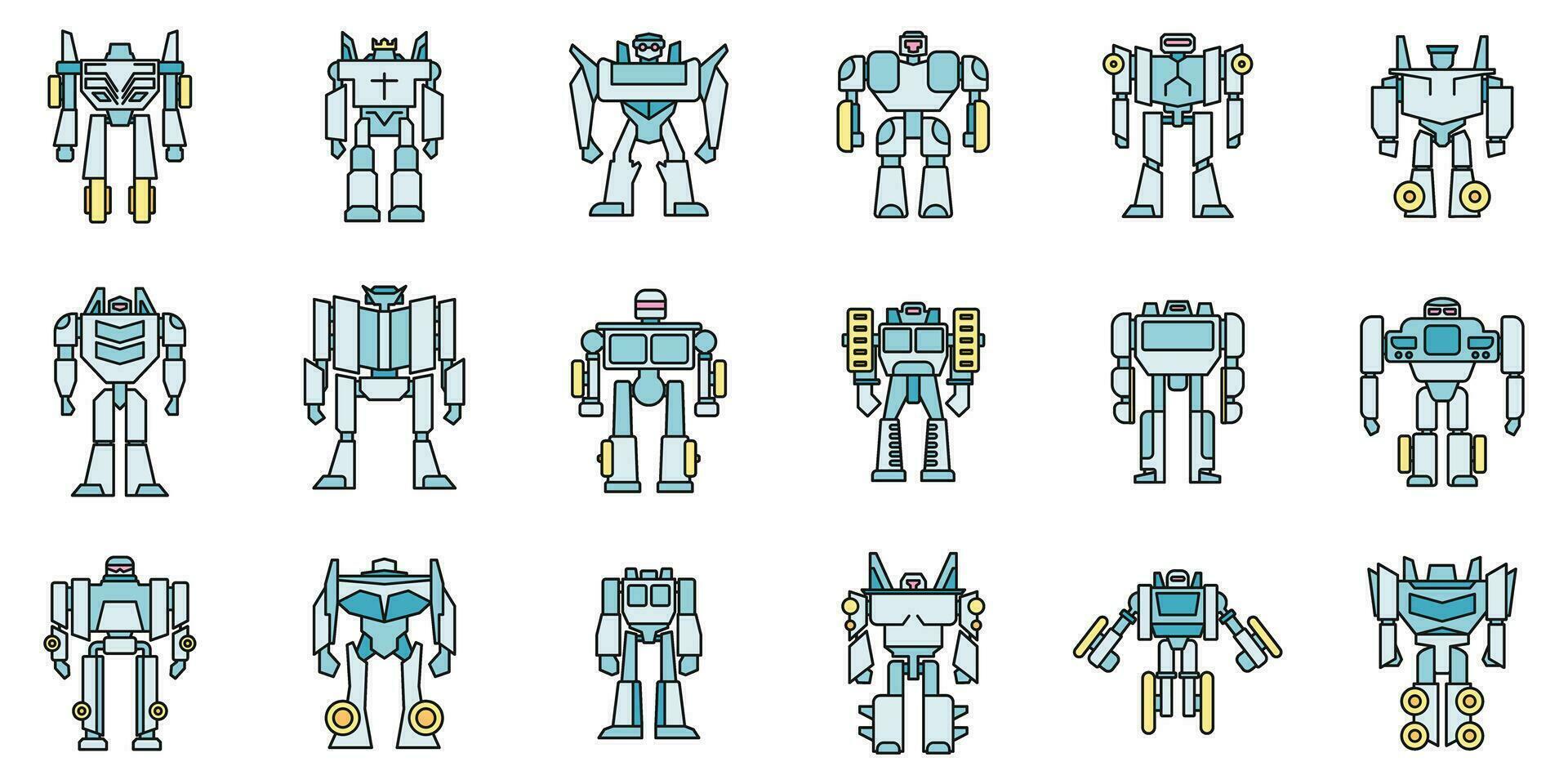 Futuristic robot-transformer icons set vector color