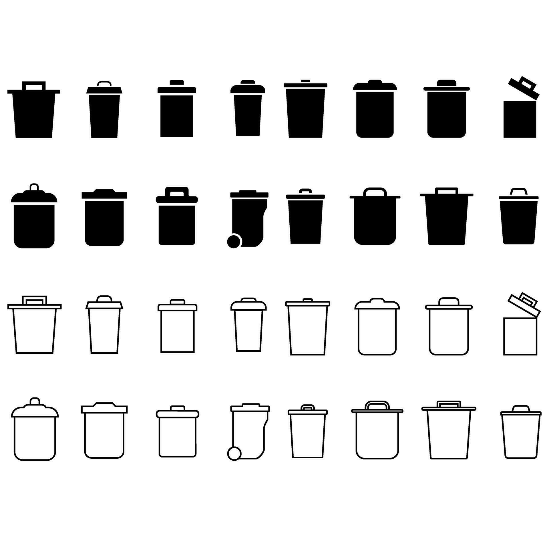 Trash can vector icon set. garbage illustration sign collection. waste