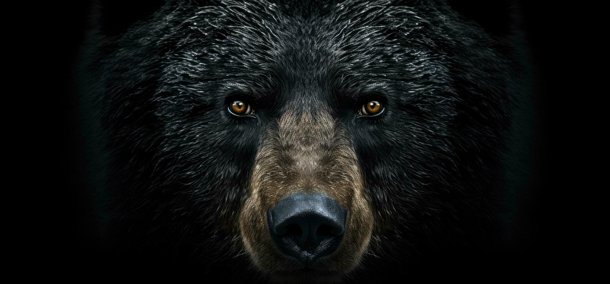 ai generado un negro oso en el oscuro tiene sus cabeza arriba foto