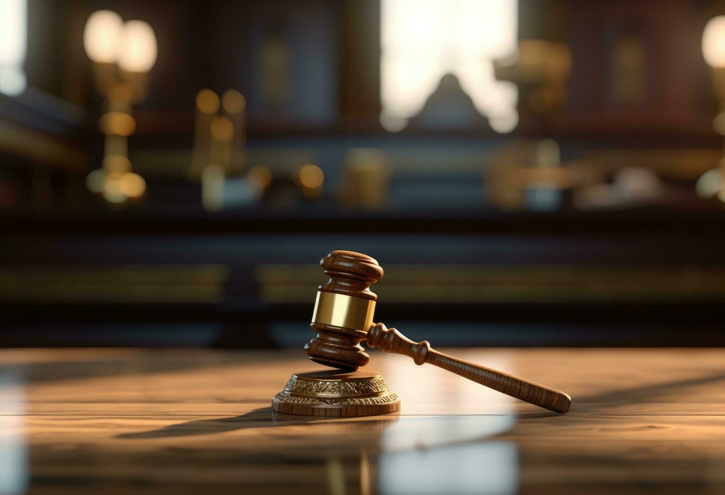 AI generated a gavel sits on the court room table photo