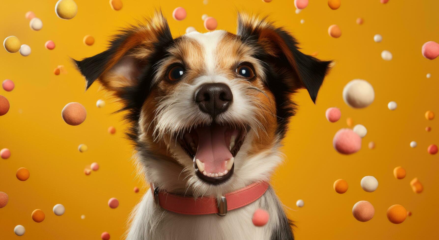 AI generated a dog is looking upward on an orange background photo