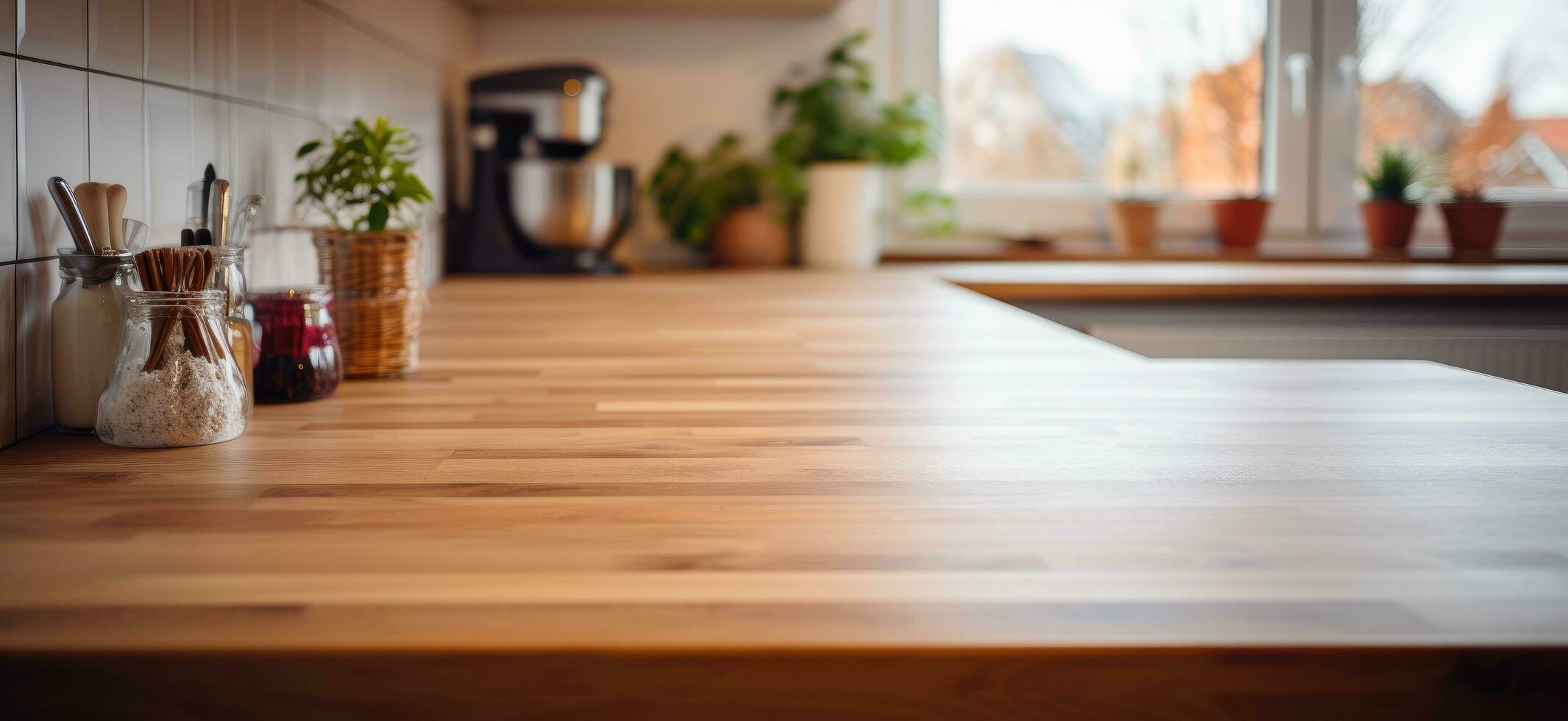 AI generated a kitchen with a wooden counter top photo
