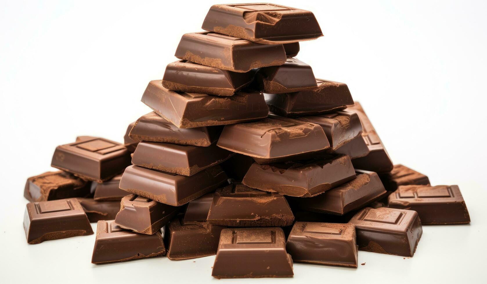 AI generated a pile of chocolate bars on a white background photo