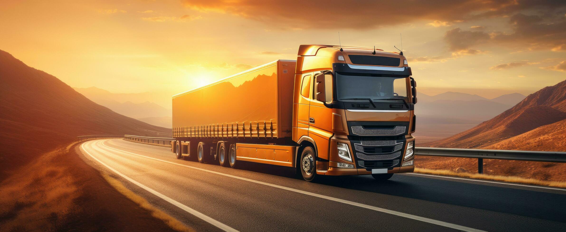 AI generated a truck traveling down a highway with sunlight photo