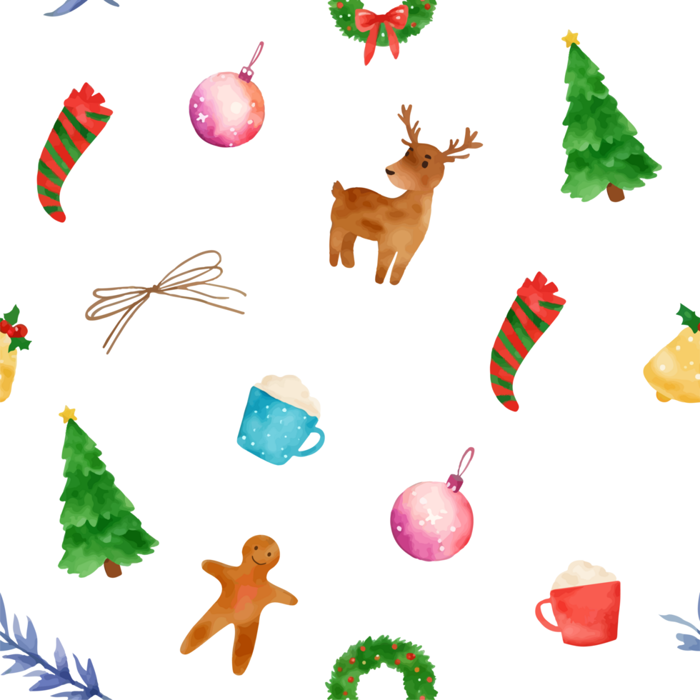 Watercolor christmas seamless pattern png