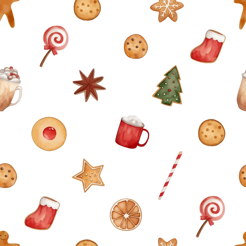 Watercolor christmas cookies seamless pattern png