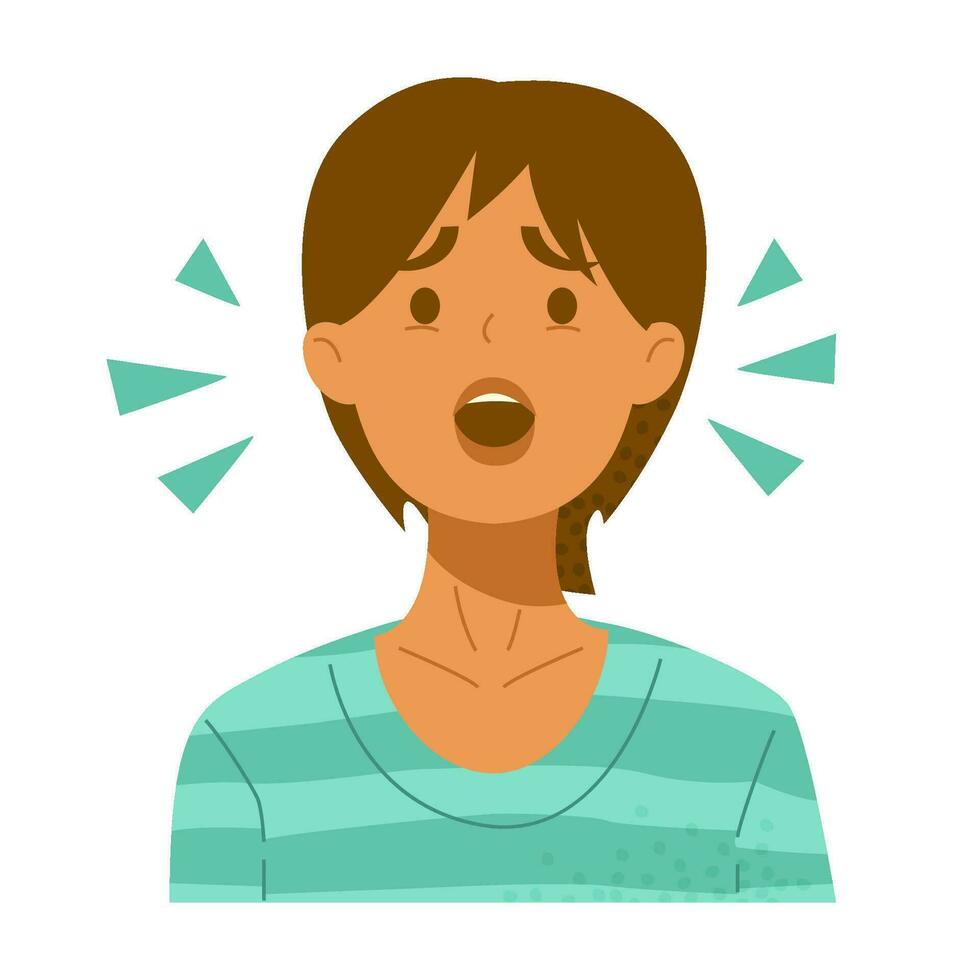 A young woman with short hair is madly screaming in frustration. vector