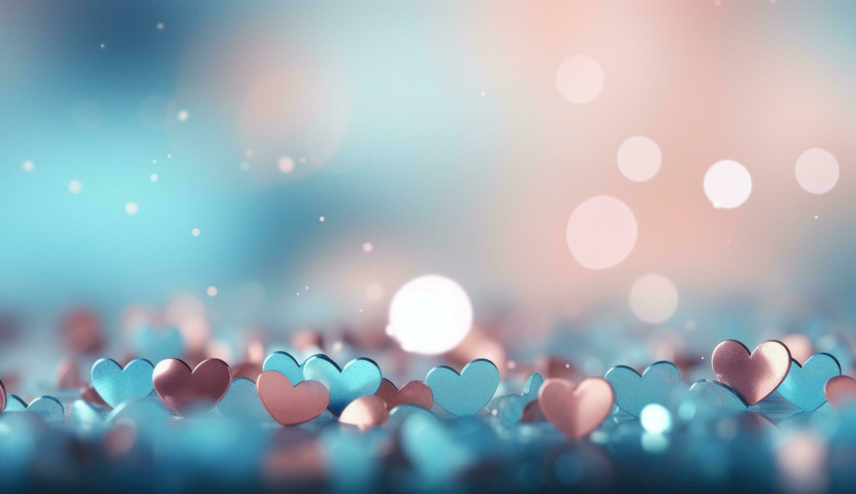 AI generated blue and blue bokeh heart valentines day background photo
