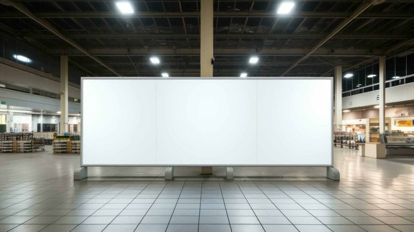 AI generated an oversized white board in a shopping mall photo