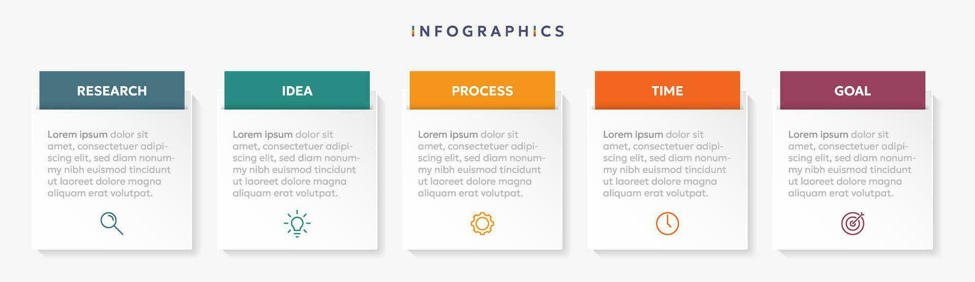 Modern business infographic template, square shape with 5 options or steps icons vector