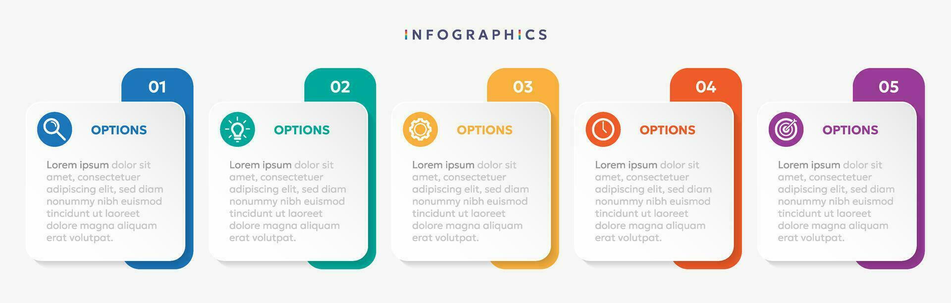 Modern business infographic template, square shape with 5 options or steps icons vector