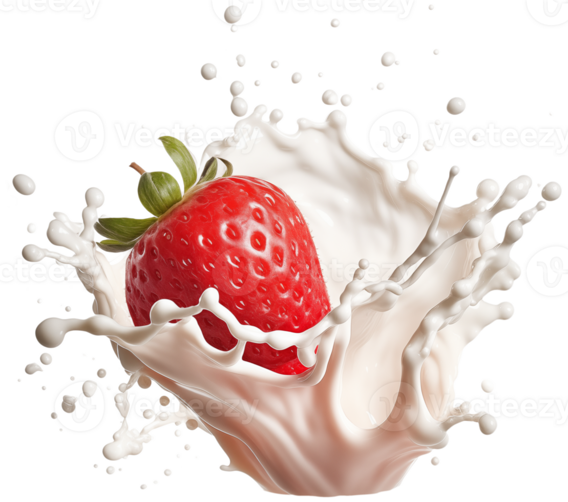 AI generated Milk or yogurt splash with strawberry realistic illustration isolated. Generative ai. png