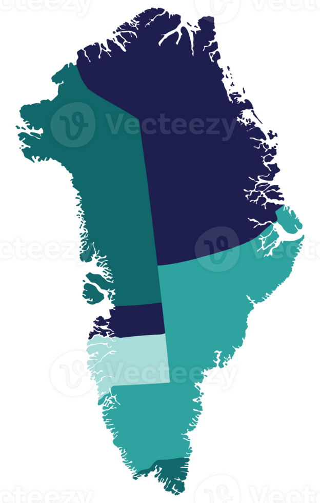 Greenland map. Map of Greenland divided into five regions. png