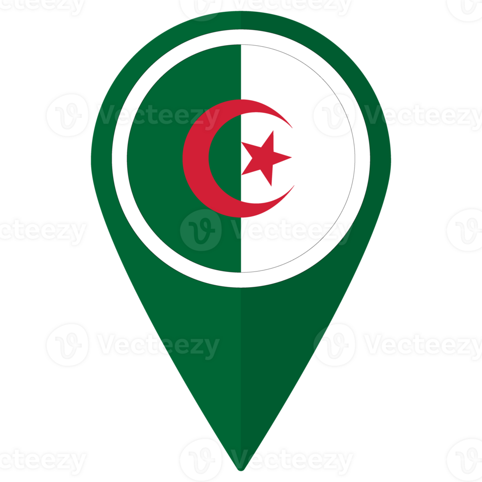 Flag of Algeria flag on map pinpoint icon isolated green color png