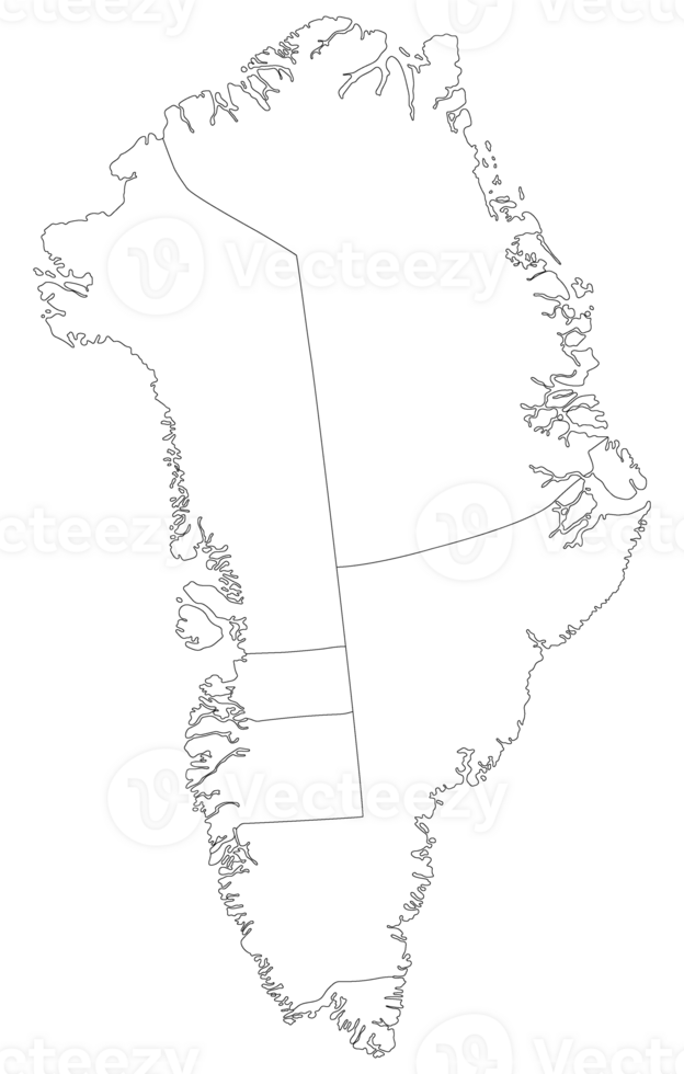 Greenland map. Map of Greenland divided into five regions in white color png