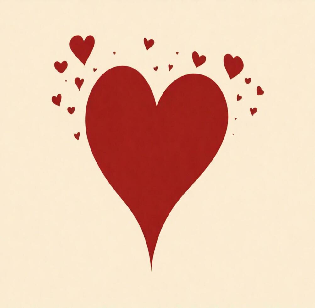 AI generated Valentine's day background with red hearts and gift. Copy space. photo