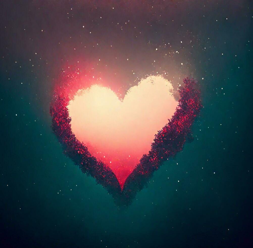 AI generated Valentine's day background with red hearts and gift. Copy space. photo