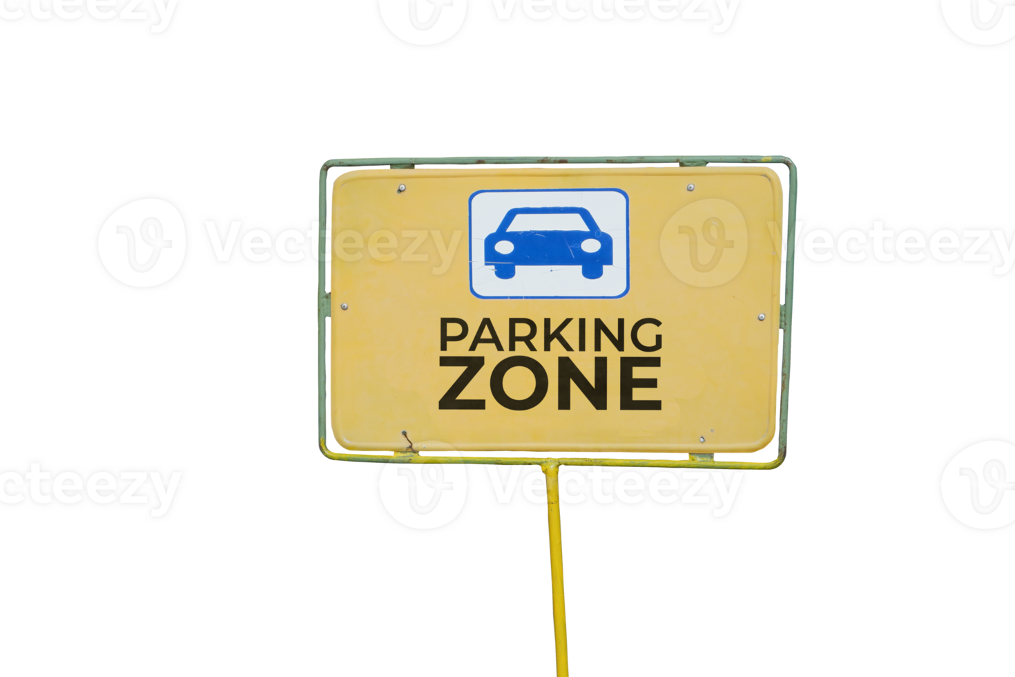 real yellow warning board with car symbol and parking zone writing. special concept of car parking png