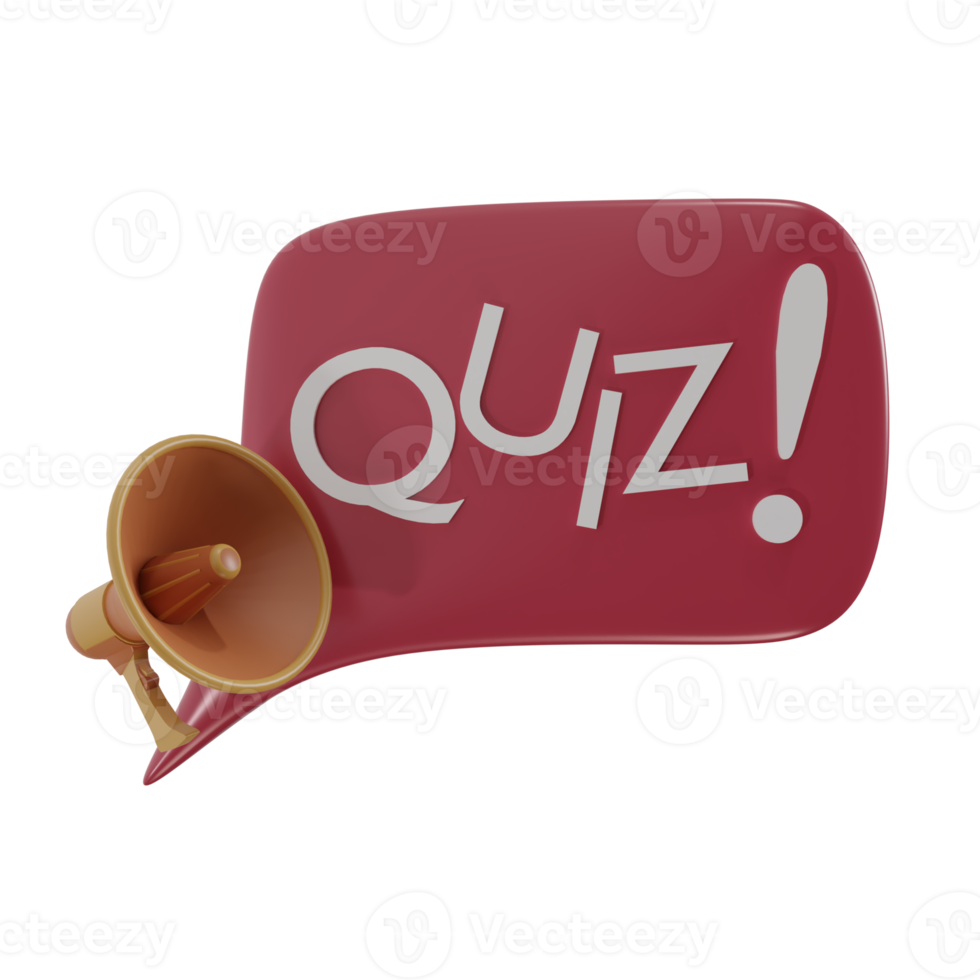 3d render megaphone and speech bubble with quiz writing. illustration concept for testing skills and knowledge with questions png