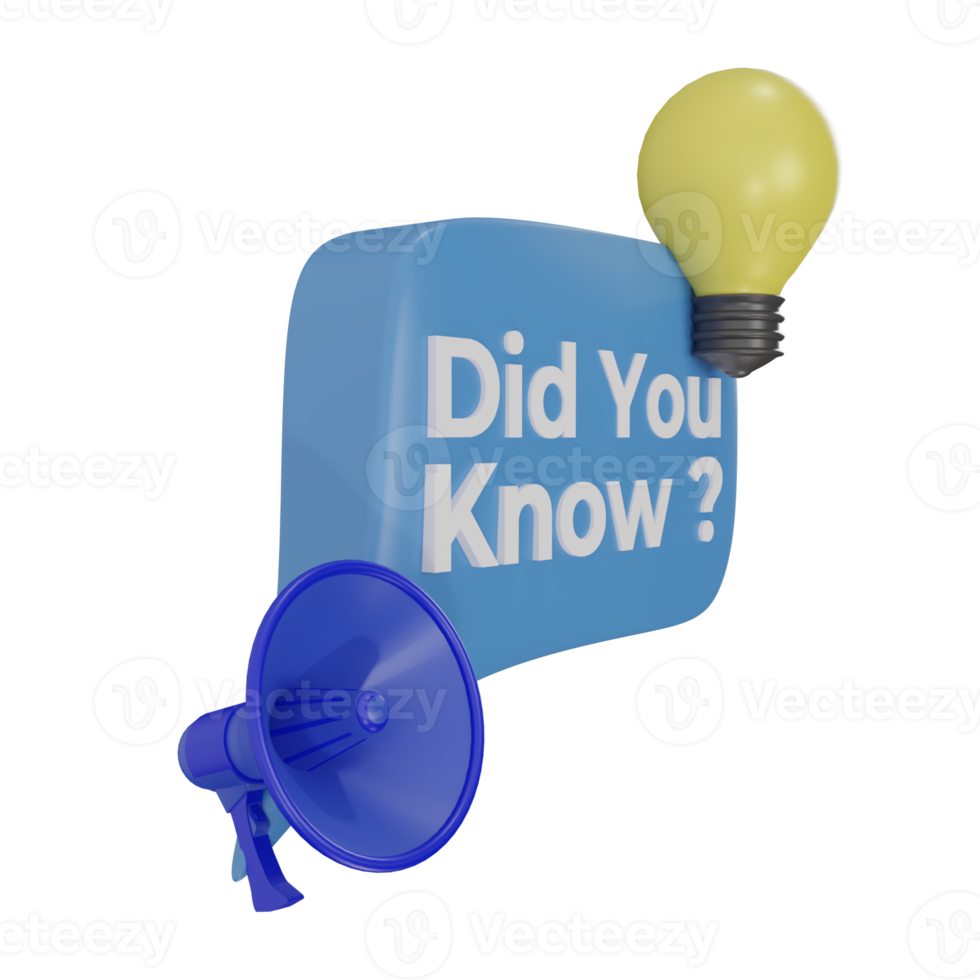 3d render megaphone and speech bubble with did you know. for education, business and advertising png
