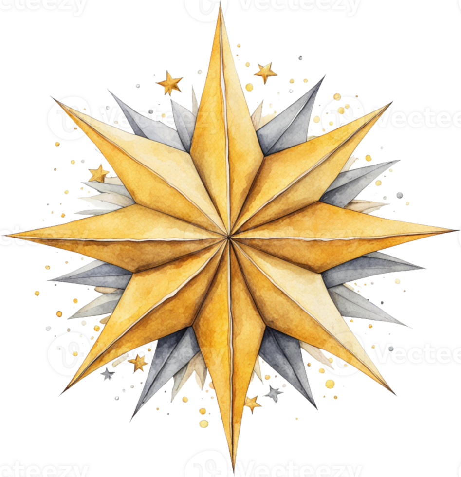 AI generated Golden star icon on transparent background, watercolor style png