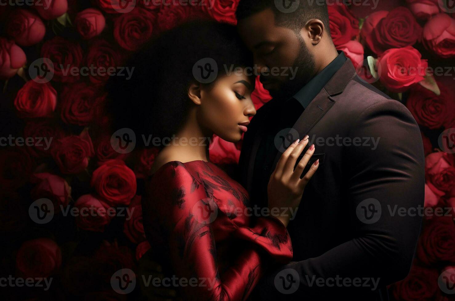 AI generated Black couple in love for valentine is day, card photo