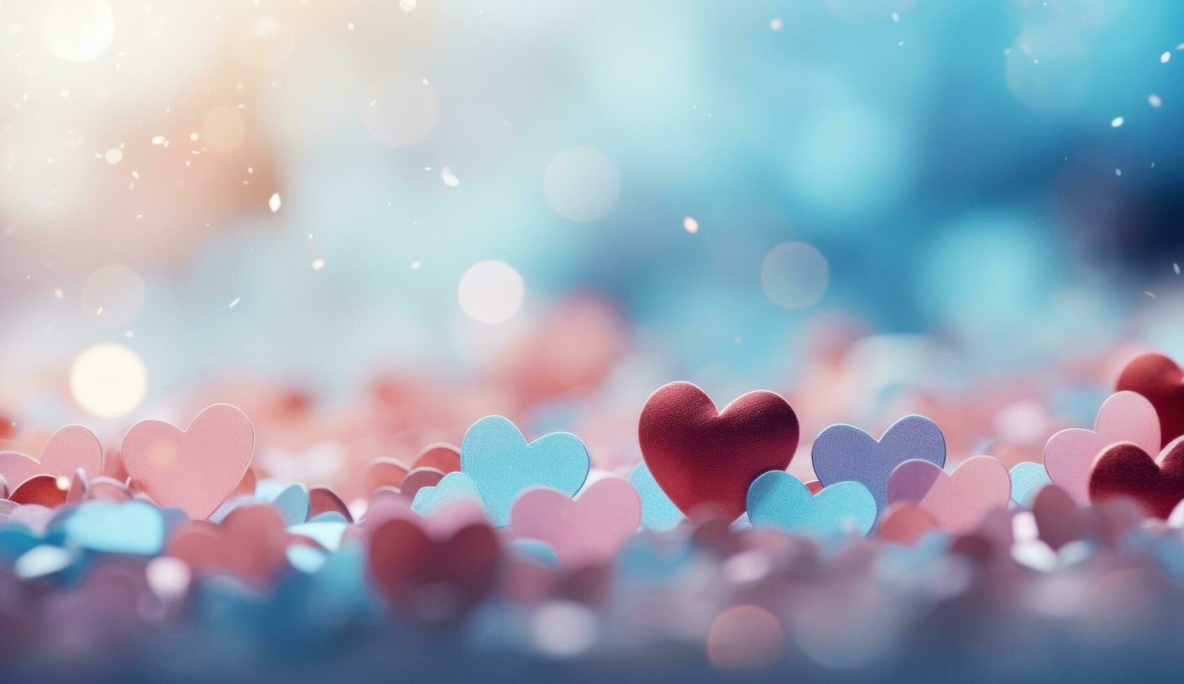 AI generated colorful blue hearts with blue background with light bokeh photo