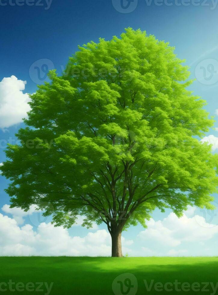 AI generated Green tree, background sky realistic view photo
