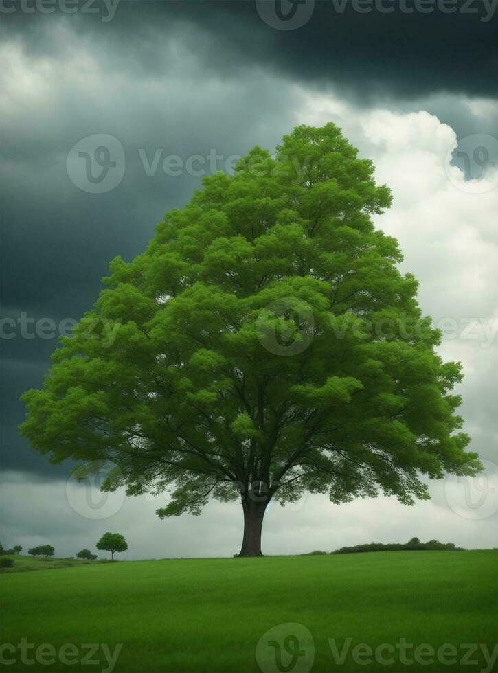 AI generated Green tree, background sky realistic view photo