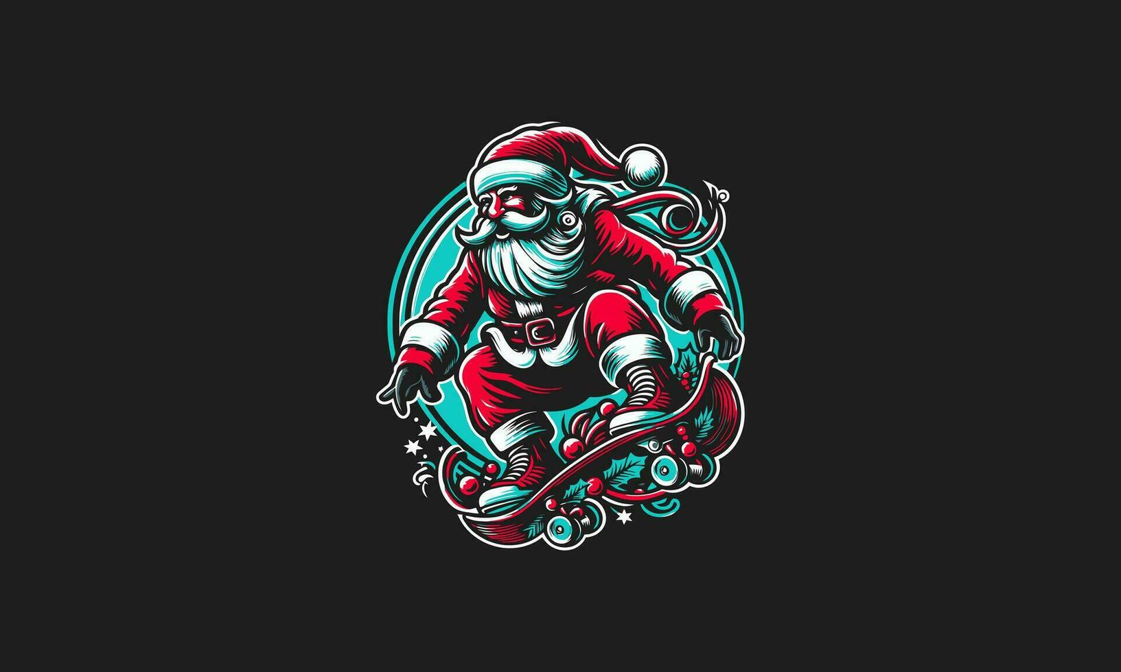 santa playing skateboard on mountain vector flat design