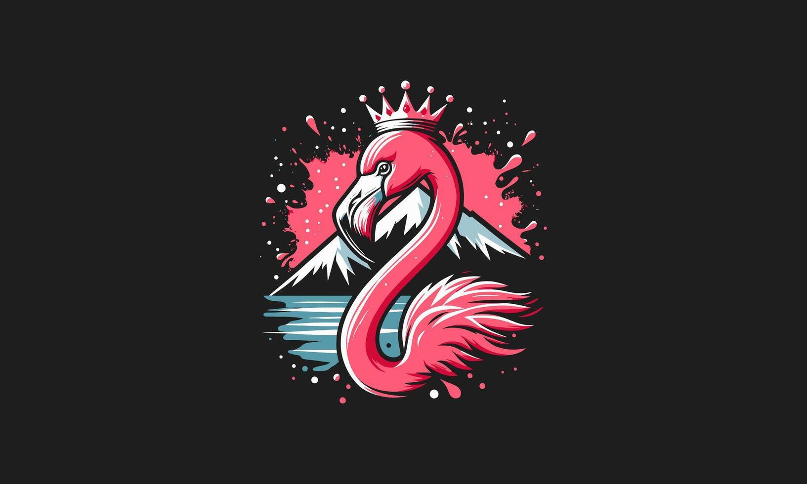 flamingo wearing crown on mountain vector logo design