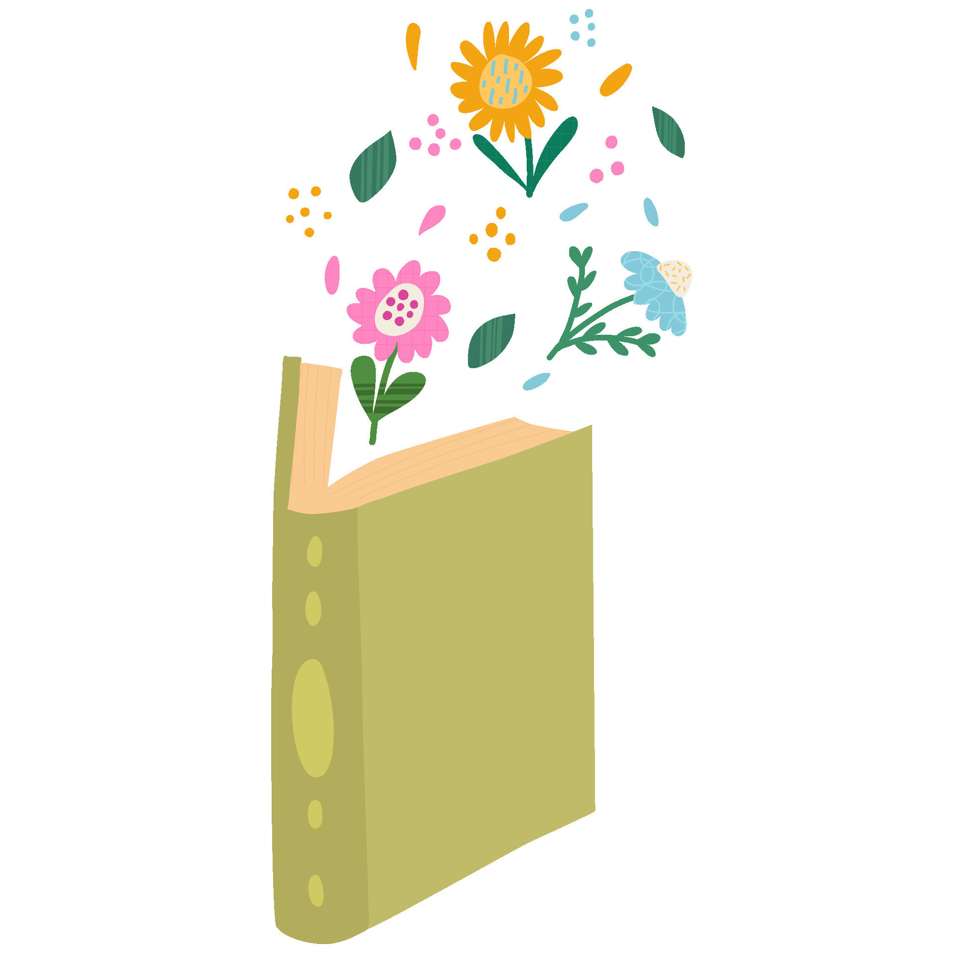 An open book with colorful flowers. Book festival concept.Read books