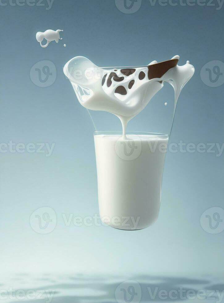 AI generated pouring milk into glass, milk splash in glass photo