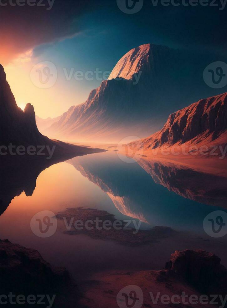 AI generated Super sunset view in the river realistic photo